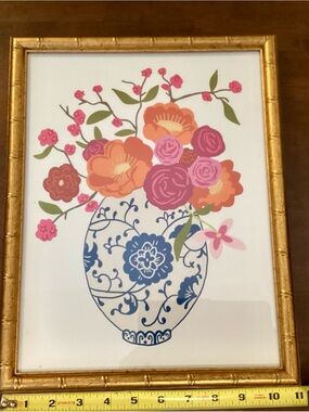 Framed Chinoiserie floral art print 11” X 14”